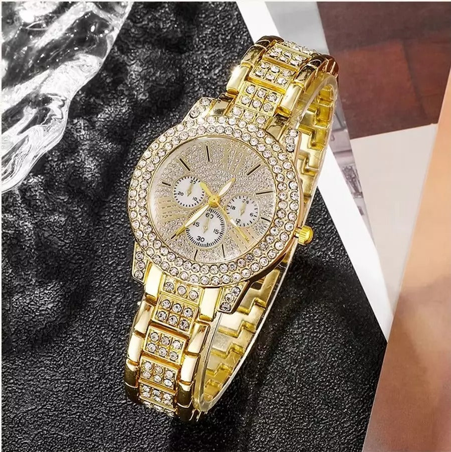 Full Diamond Bracelet And Women's Quartz Watch