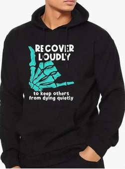 Men's Polyester Hoodie recover loudly to keep others from dying quietly front view