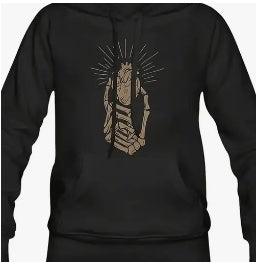 Men's Printed Hoodie skeleton hand holding heaty front view